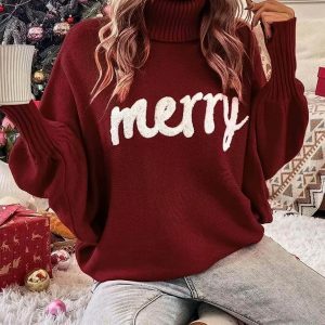 youthful merry letter knit sweater   iconic & cozy style 1637