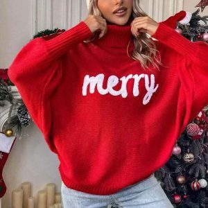 youthful merry letter knit sweater   iconic & cozy style 1667