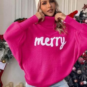 youthful merry letter knit sweater   iconic & cozy style 2603