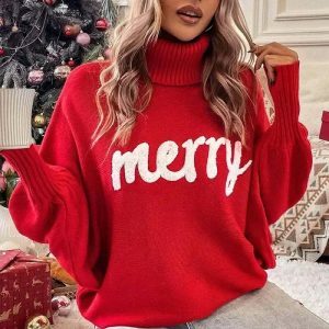 youthful merry letter knit sweater   iconic & cozy style 3645