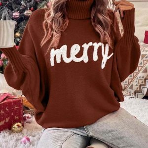 youthful merry letter knit sweater   iconic & cozy style 5816