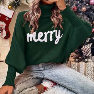 youthful merry letter knit sweater   iconic & cozy style 5999