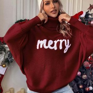 youthful merry letter knit sweater   iconic & cozy style 6716