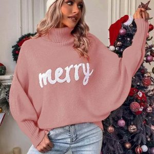 youthful merry letter knit sweater   iconic & cozy style 7713