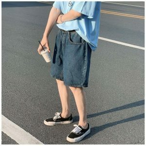 youthful mid waist denim shorts blue & chic streetwear 2619