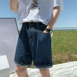 youthful mid waist denim shorts blue & chic streetwear 5194