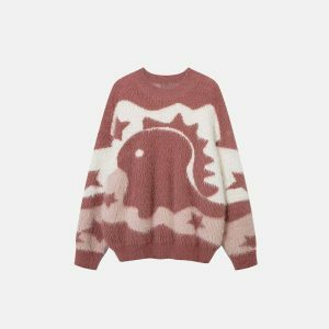 youthful monster furry knit sweater   quirky & cozy style 1240