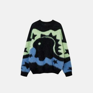 youthful monster furry knit sweater   quirky & cozy style 6455