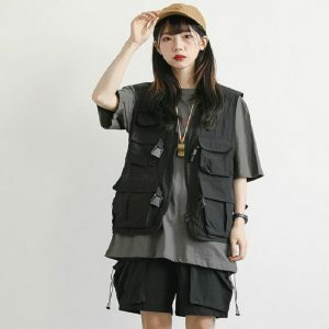 youthful multi pocket cargo vest for women   street chic 2987