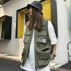 youthful multi pocket cargo vest for women   street chic 6174