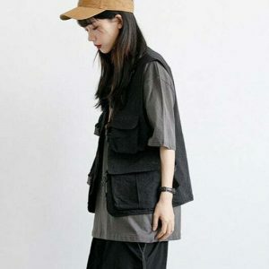 youthful multi pocket cargo vest for women   street chic 7395