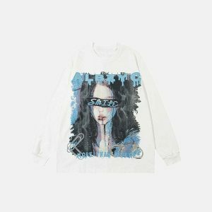 youthful oversized cartoon girl sweatshirt street chic 7002