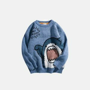 youthful oversized shark knit sweater   streetwear icon 1607