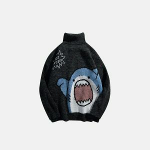 youthful oversized shark knit sweater   streetwear icon 4070