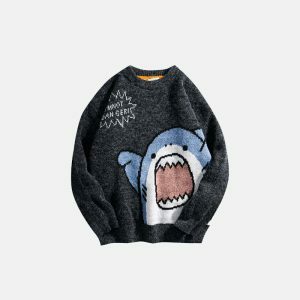 youthful oversized shark knit sweater   streetwear icon 4334