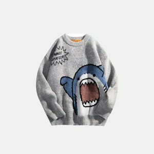 youthful oversized shark knit sweater   streetwear icon 5194