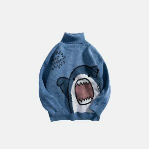 youthful oversized shark knit sweater   streetwear icon 6009