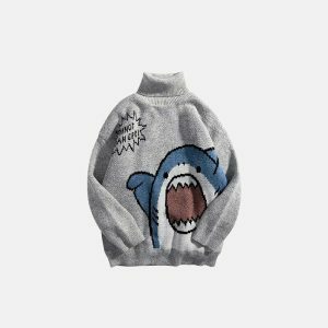 youthful oversized shark knit sweater   streetwear icon 7494