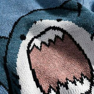 youthful oversized shark knit sweater   streetwear icon 7576