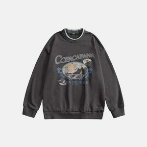 youthful paradise print sweatshirt   trendy & vibrant comfort 6956