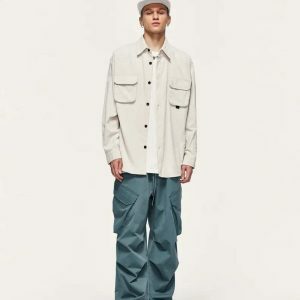 youthful pleated cargo pants baggy & trendy streetwear 1016