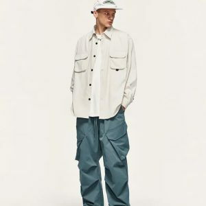 youthful pleated cargo pants baggy & trendy streetwear 2114