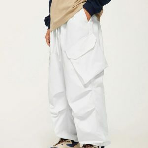 youthful pleated cargo pants baggy & trendy streetwear 7076