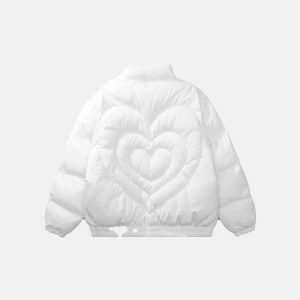 youthful pleated heart puffer jacket stand collar design 1067