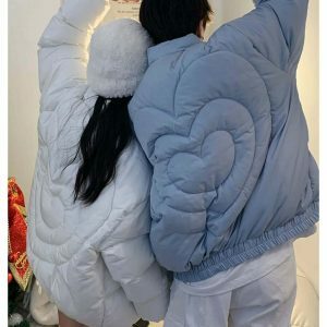 youthful pleated heart puffer jacket stand collar design 3112