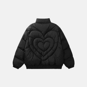 youthful pleated heart puffer jacket stand collar design 4584