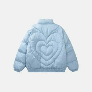 youthful pleated heart puffer jacket stand collar design 7820