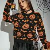 youthful pumpkin bats knit sweater   quirky autumn style 4014