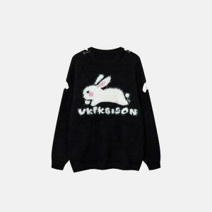 youthful rabbit graphic sweater soft & fuzzy comfort 3881