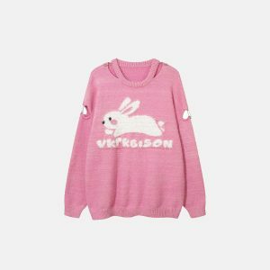 youthful rabbit graphic sweater soft & fuzzy comfort 5093