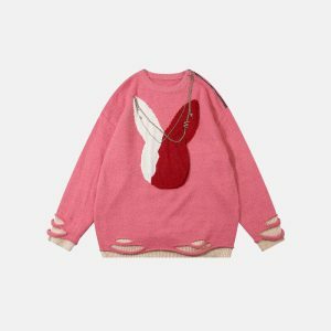 youthful rabbit jacquard sweater with chain detail 1278