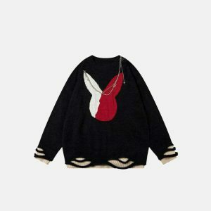 youthful rabbit sweater with ripped & chained detail 8741