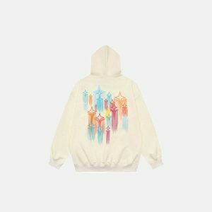 youthful rainbow stars hoodie   vibrant & trendy comfort 8666