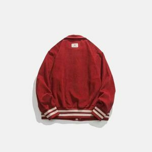 youthful red spliced varsity jacket iconic streetwear piece 7191