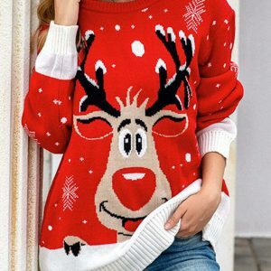 youthful reindeer print sweater festive & trendy comfort 5118