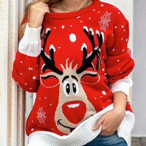 youthful reindeer print sweater festive & trendy comfort 7003