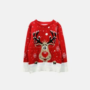 youthful reindeer print sweater festive & trendy comfort 8136