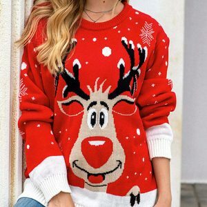 youthful reindeer print sweater festive & trendy comfort 8400