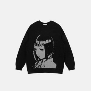 youthful retro anime knit sweater   streetwear icon 3571