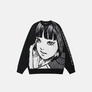 youthful retro anime knit sweater   streetwear icon 7422