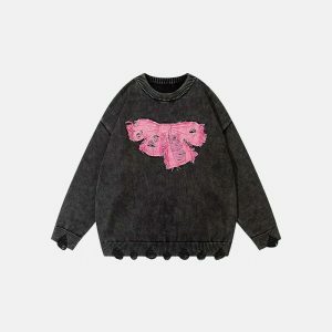 youthful ripped crewneck sweatshirt loose & trendy fit 1870