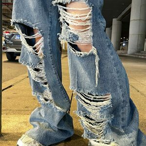 youthful ripped jeans high waist & wide leg design 6364