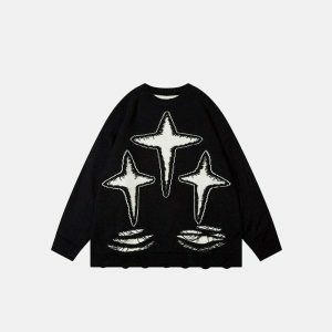 youthful ripped star sweater loose & dynamic print 6657