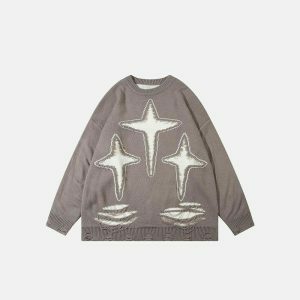 youthful ripped star sweater loose & dynamic print 7025