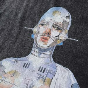 youthful robot graphic tee dynamic & trendy streetwear 8528