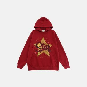 youthful sequin star hoodie dynamic graphic design 8359